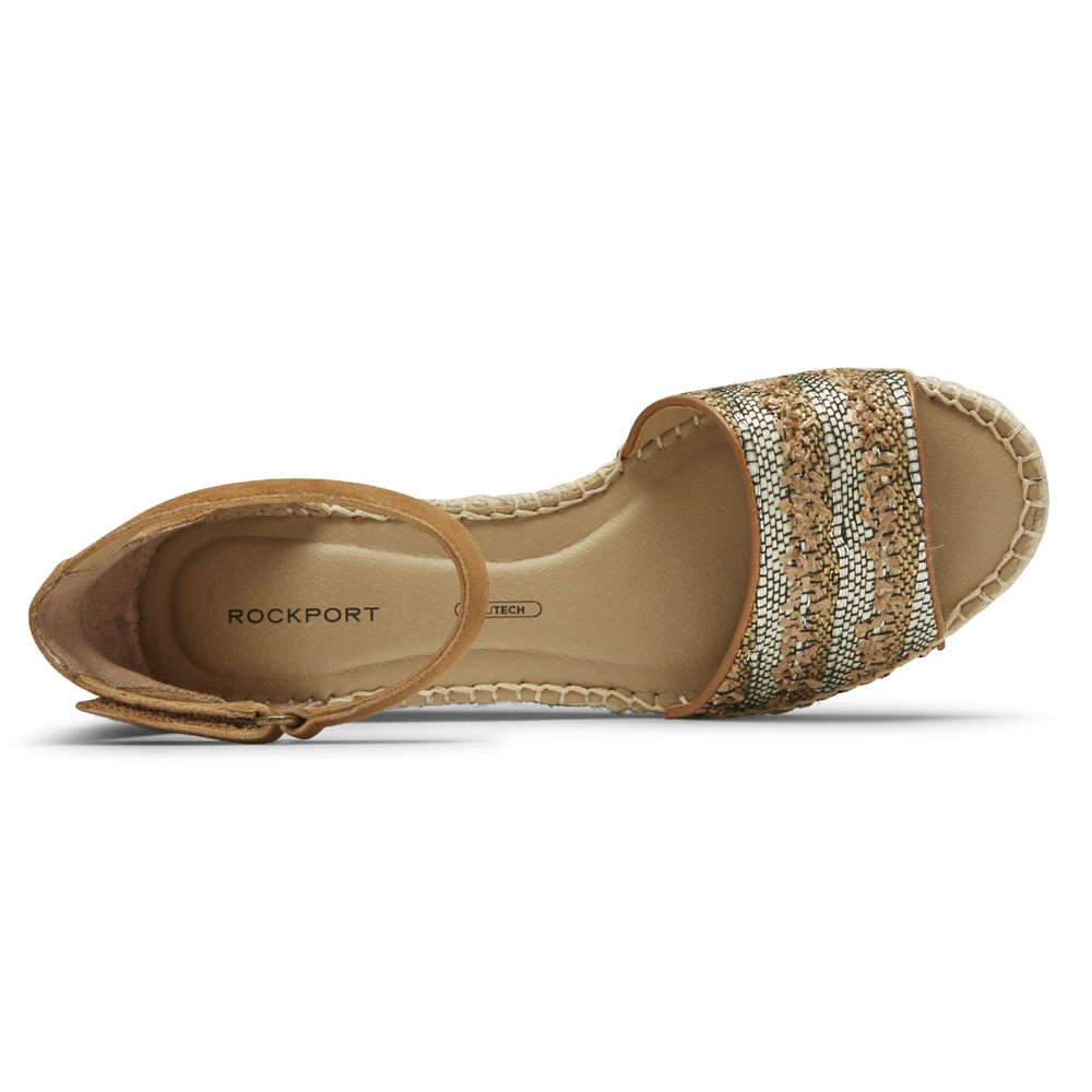 Rockport Singapore Womens Sandals - Marah Woven Ankle Strap Khaki - DG6972105